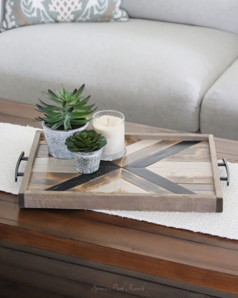 Wood Mosaic Tray With Handles