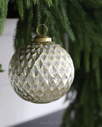 Gold Glitter Glass Diamond Embossed Ornament
