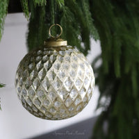 Gold Glitter Glass Diamond Embossed Ornament