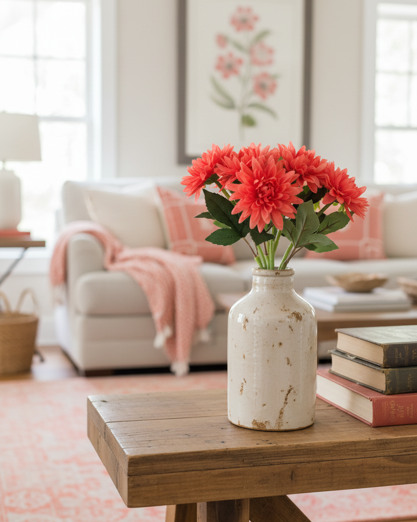 Coral Real Touch Dahlia Bundle of 6