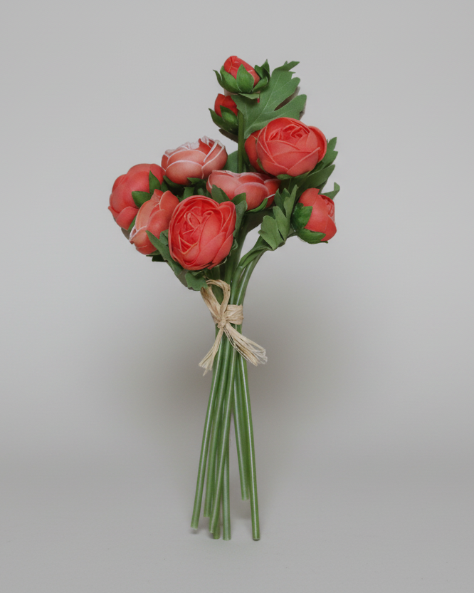 Ranunculus Real Touch Orange Coral Bundle of 9