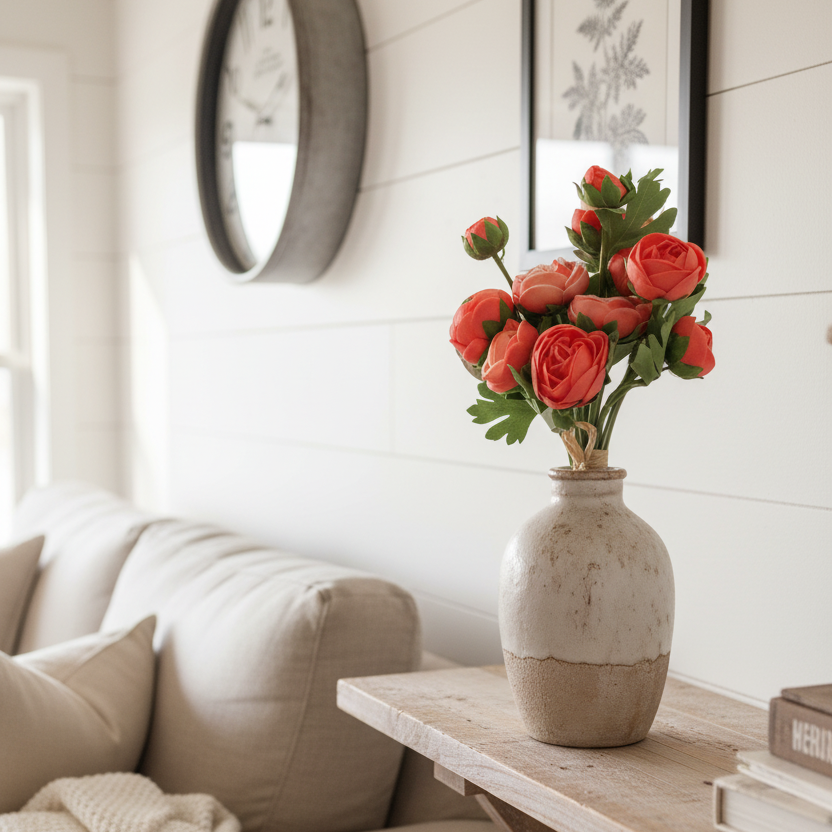 Ranunculus Real Touch Orange Coral Bundle of 9