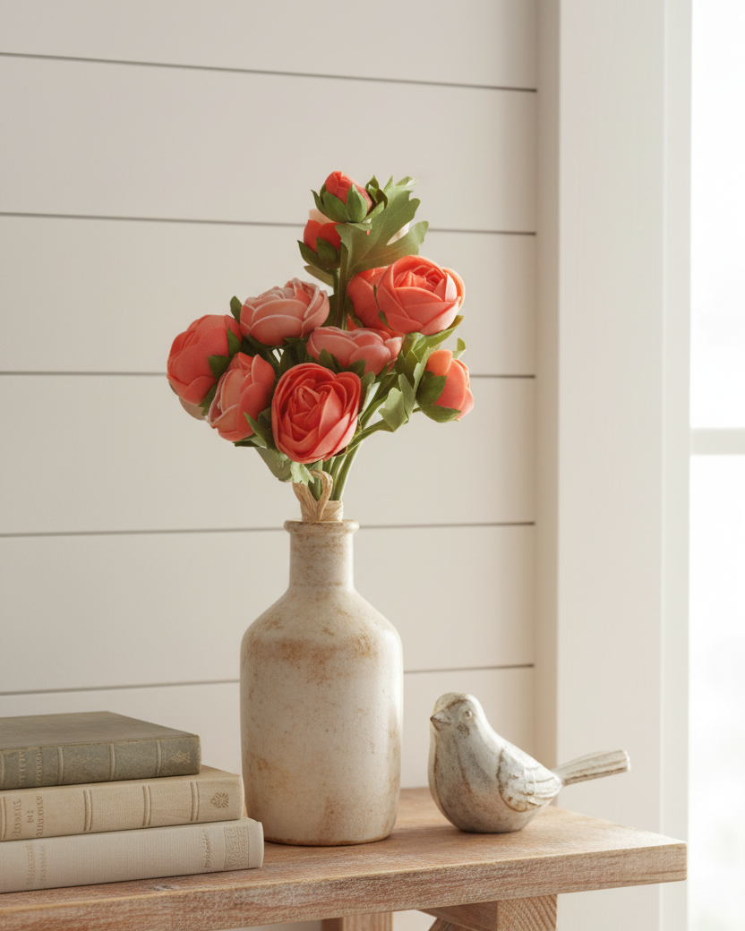 Ranunculus Real Touch Orange Coral Bundle of 9