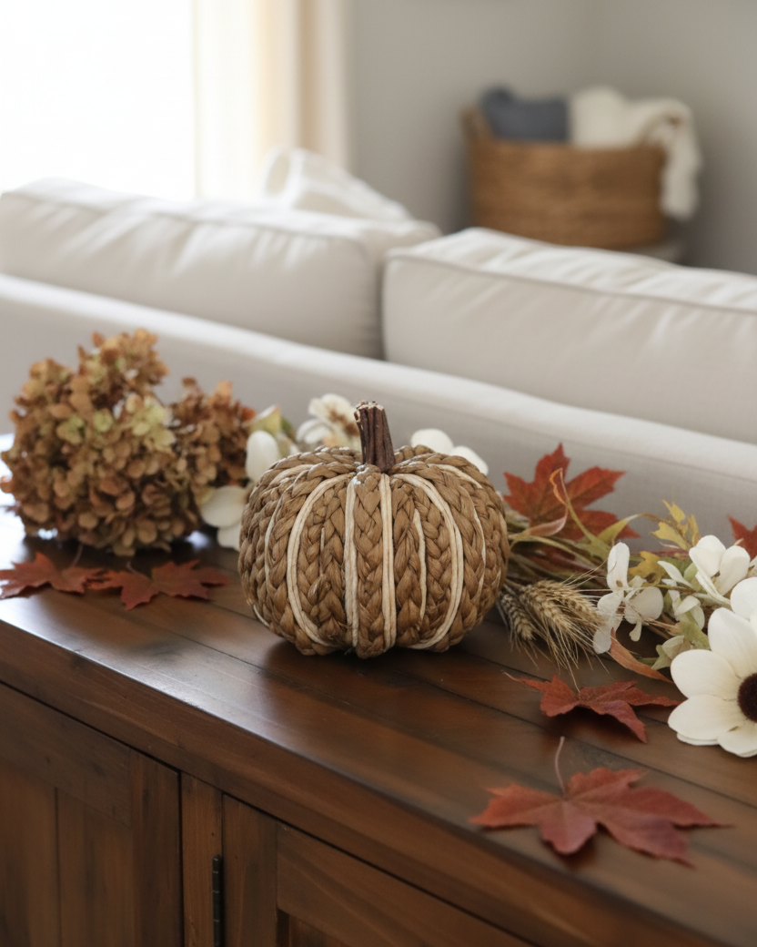 Brown Braided Corn Husk Pumpkin