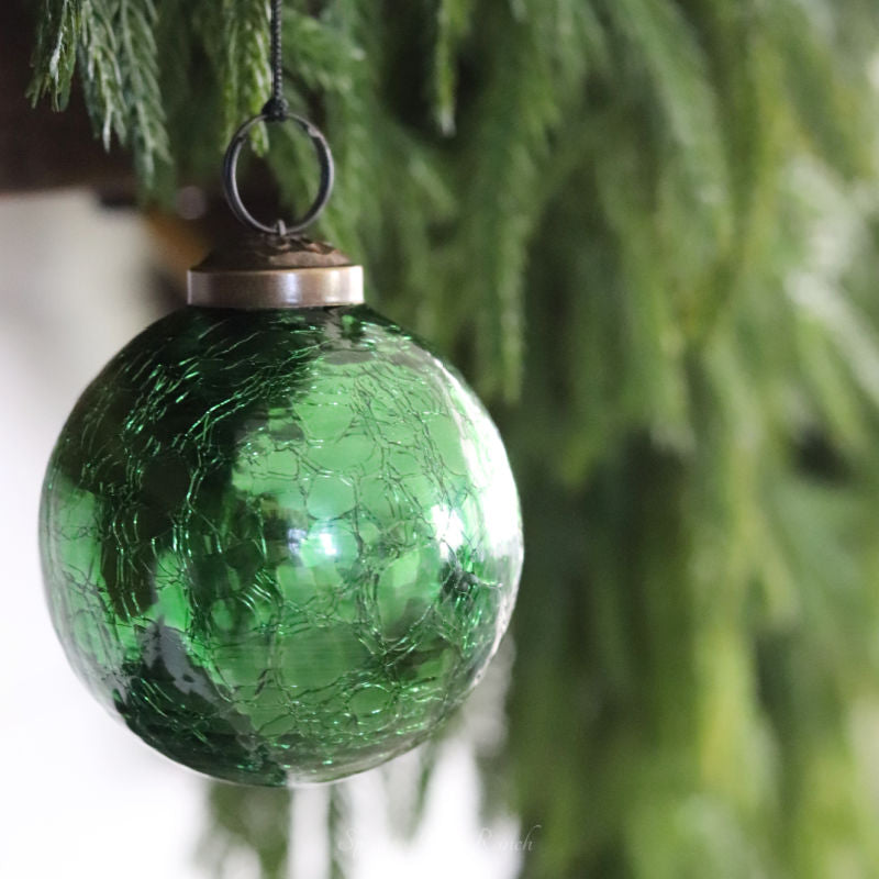Crackled Deep Green Mirror Glass Ornament