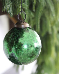 Crackled Deep Green Mirror Glass Ornament