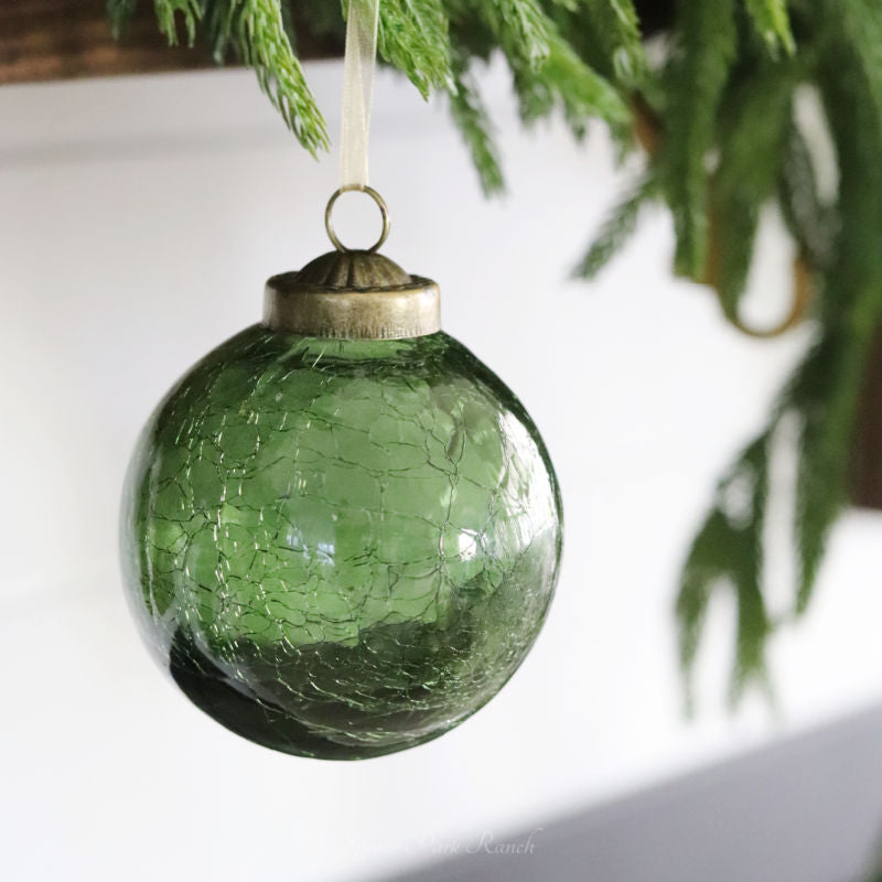 Crackled Clear Green Glass Ornament