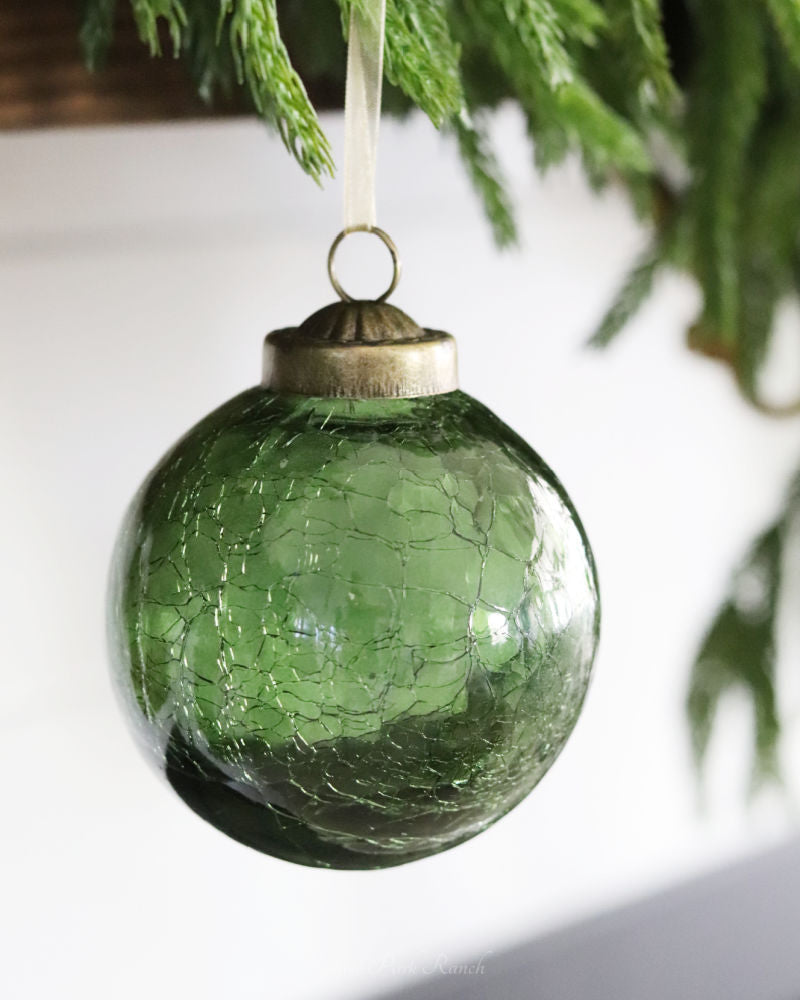 Crackled Clear Green Glass Ornament