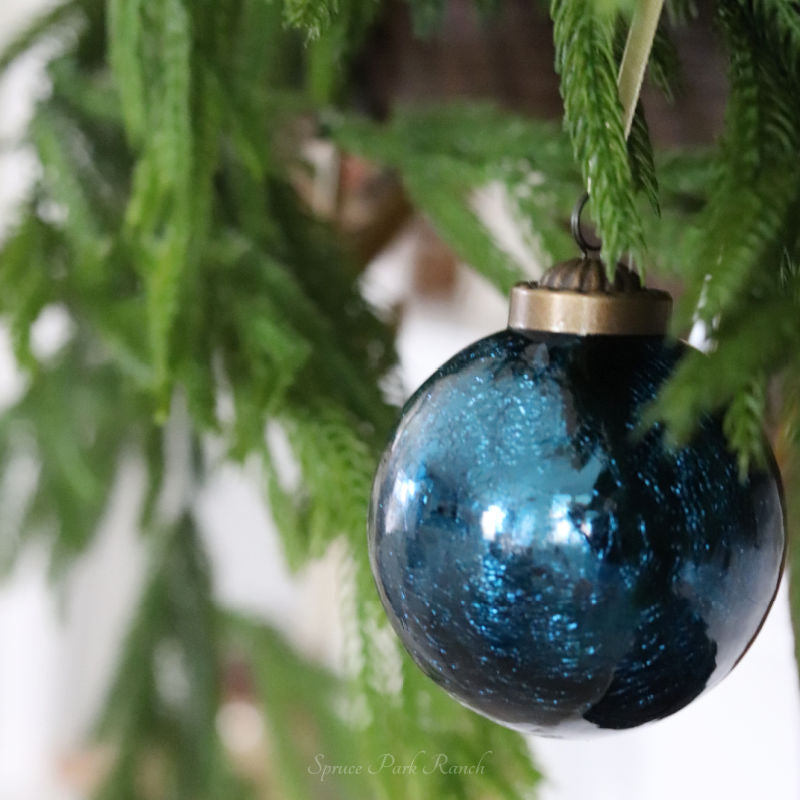 Crackled Blue Mirror Glass Ornament
