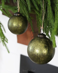 Crackled Olive Green Mercury Glass Ornament
