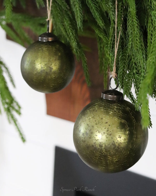 Crackled Olive Green Mercury Glass Ornament