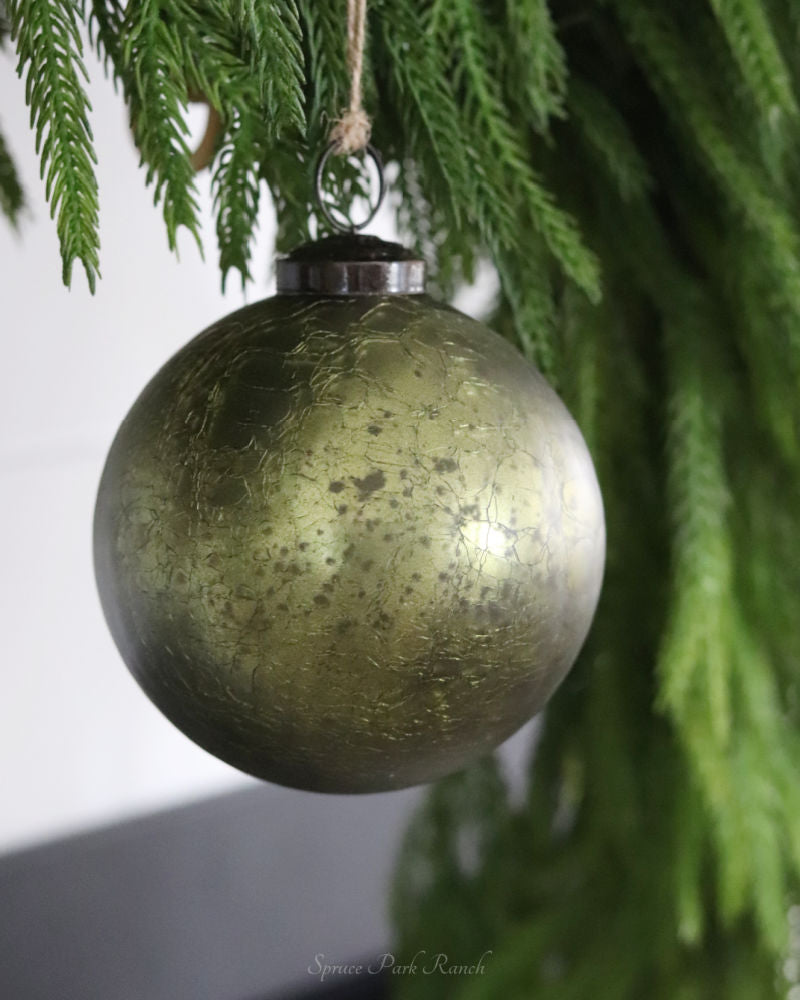 Crackled Olive Green Mercury Glass Ornament