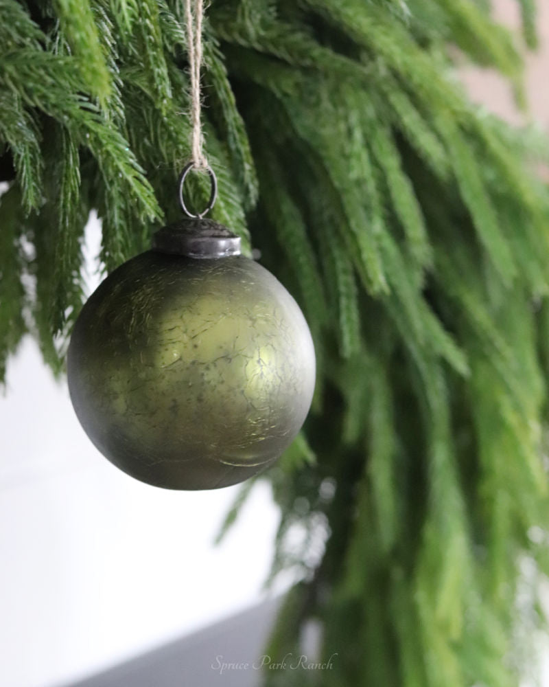 Crackled Olive Green Mercury Glass Ornament