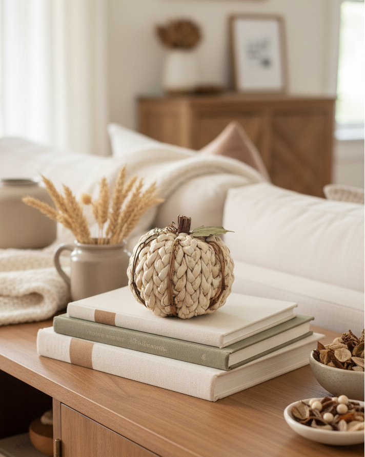 Cream Braided Cornhusk Pumpkin