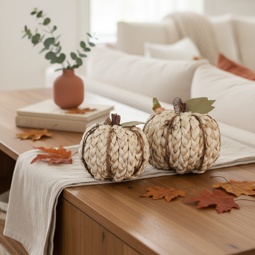 Cream Braided Cornhusk Pumpkin