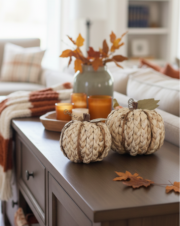 Cream Braided Cornhusk Pumpkin