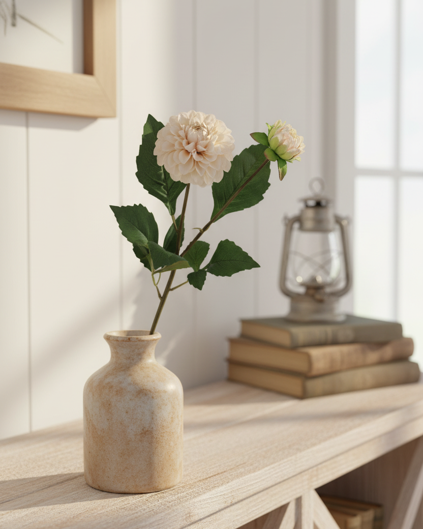 Cream Dahlia Bud and Bloom Real Touch 20"