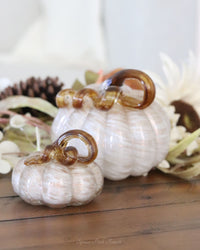Cream and Gold Swirl Handblown Glass Pumpkin Round