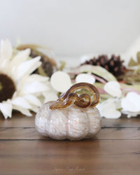 Cream and Gold Swirl Handblown Glass Pumpkin Round