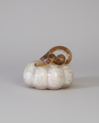 Cream and Gold Swirl Handblown Glass Pumpkin Round