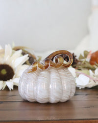 Cream and Gold Swirl Handblown Glass Pumpkin Round