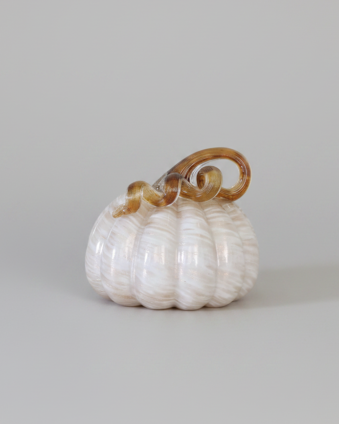 Cream and Gold Swirl Handblown Glass Pumpkin Round