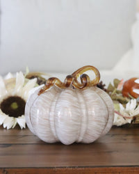 Cream and Gold Swirl Handblown Glass Pumpkin Round