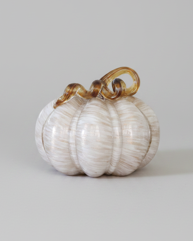 Cream and Gold Swirl Handblown Glass Pumpkin Round