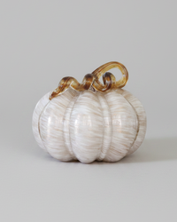 Cream and Gold Swirl Handblown Glass Pumpkin Round