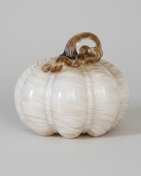 Cream and Gold Swirl Handblown Glass Pumpkin Round