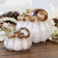 Cream and Gold Swirl Handblown Glass Pumpkin Round