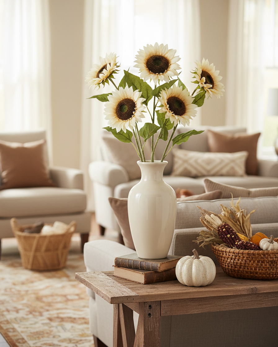 Cream Sunflower Stem 28"