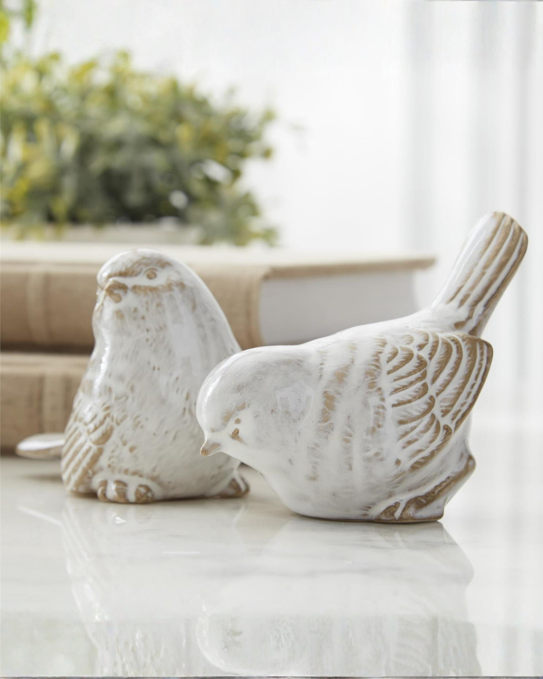 Cream and Taupe Glazed Bird