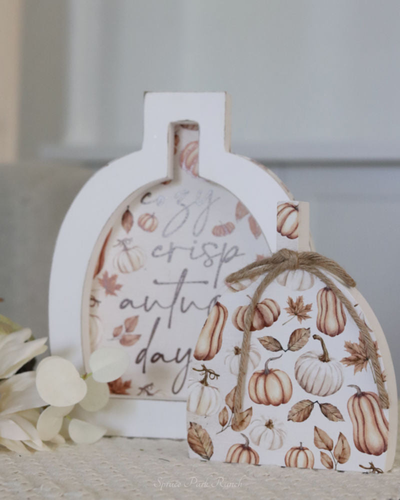 Cozy Crisp Autumn Days Pumpkin Block Set Of Two