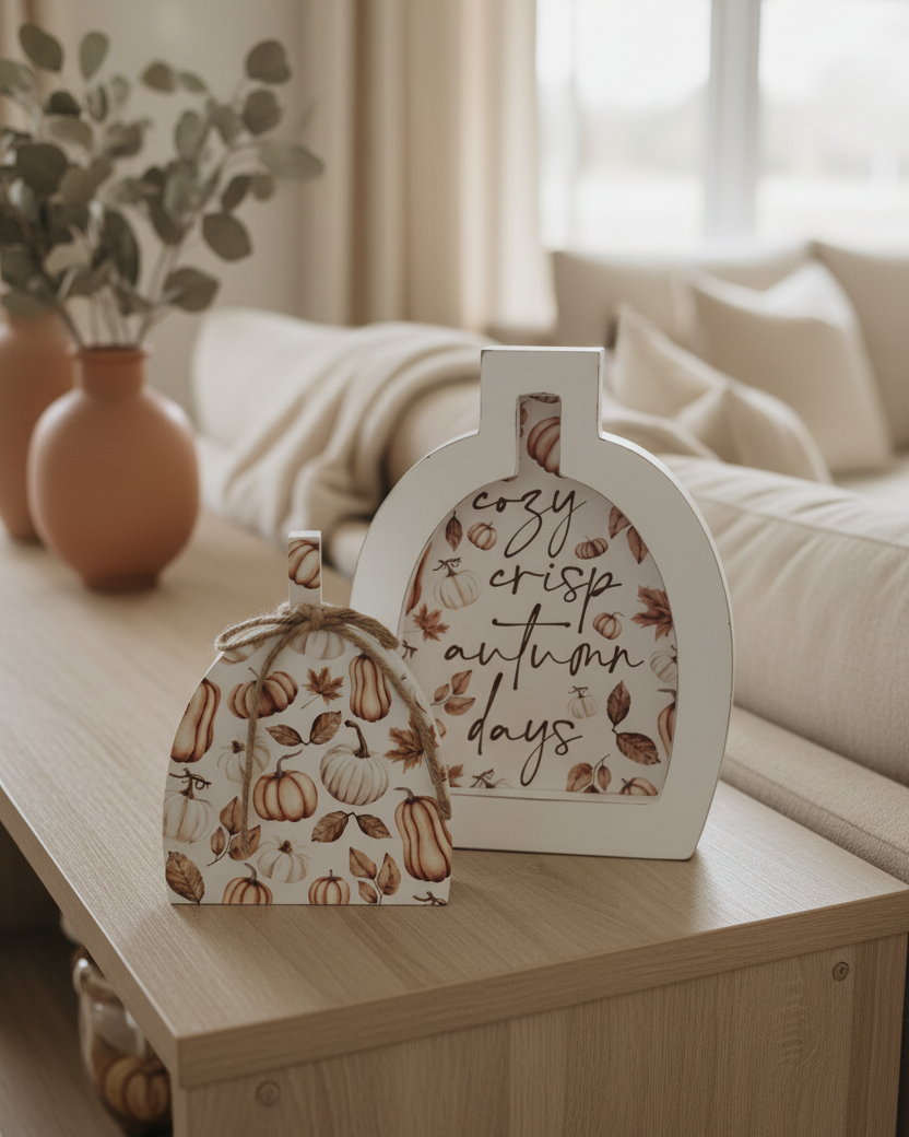 Cozy Crisp Autumn Days Pumpkin Block Set of Two