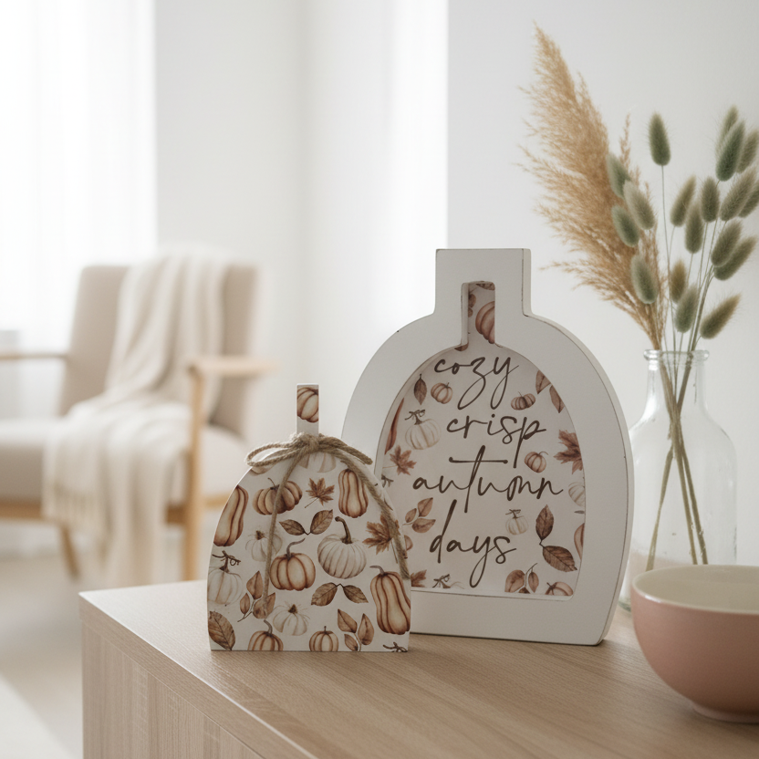 Cozy Crisp Autumn Days Pumpkin Block Set of Two