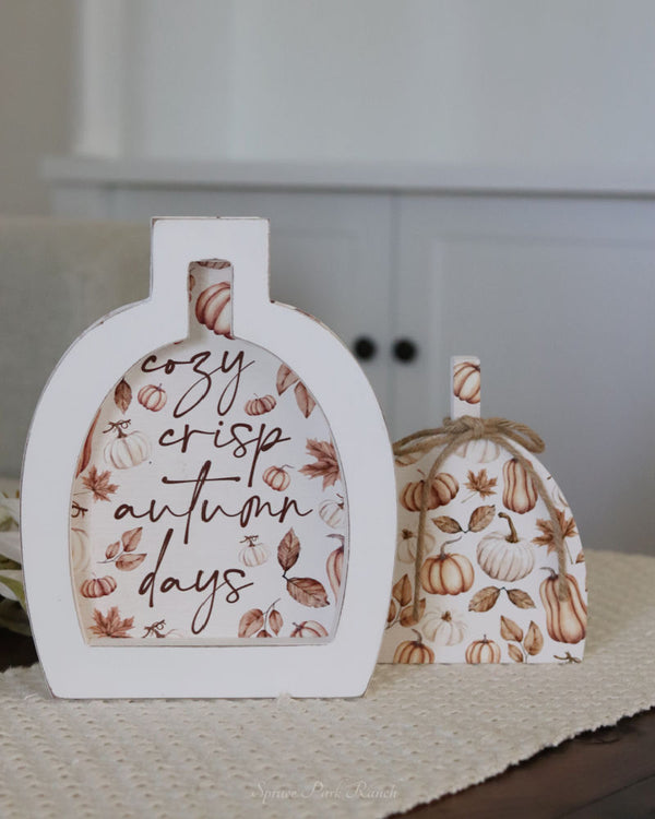 Cozy Crisp Autumn Days Pumpkin Block Set Of Two