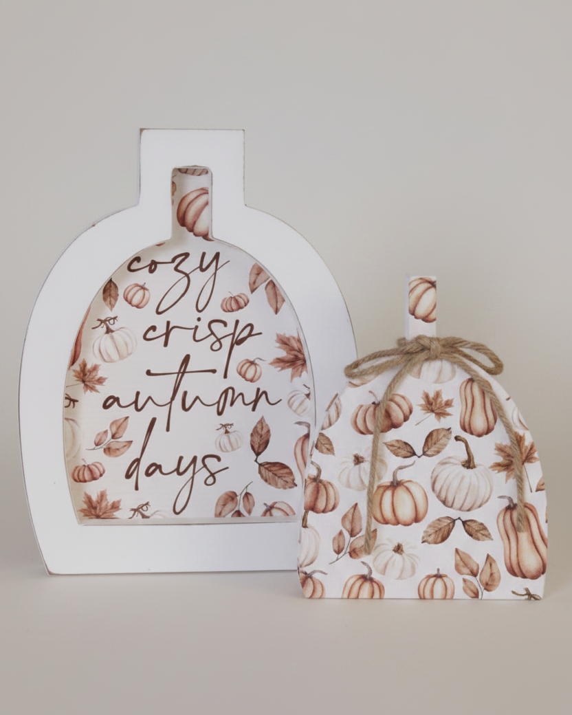 Cozy Crisp Autumn Days Pumpkin Block Set of Two
