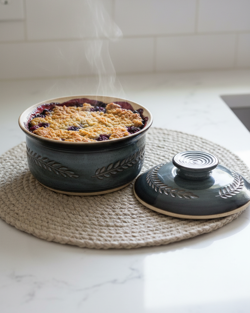 Wheat Design Crock Midnight Blue 8"Dia