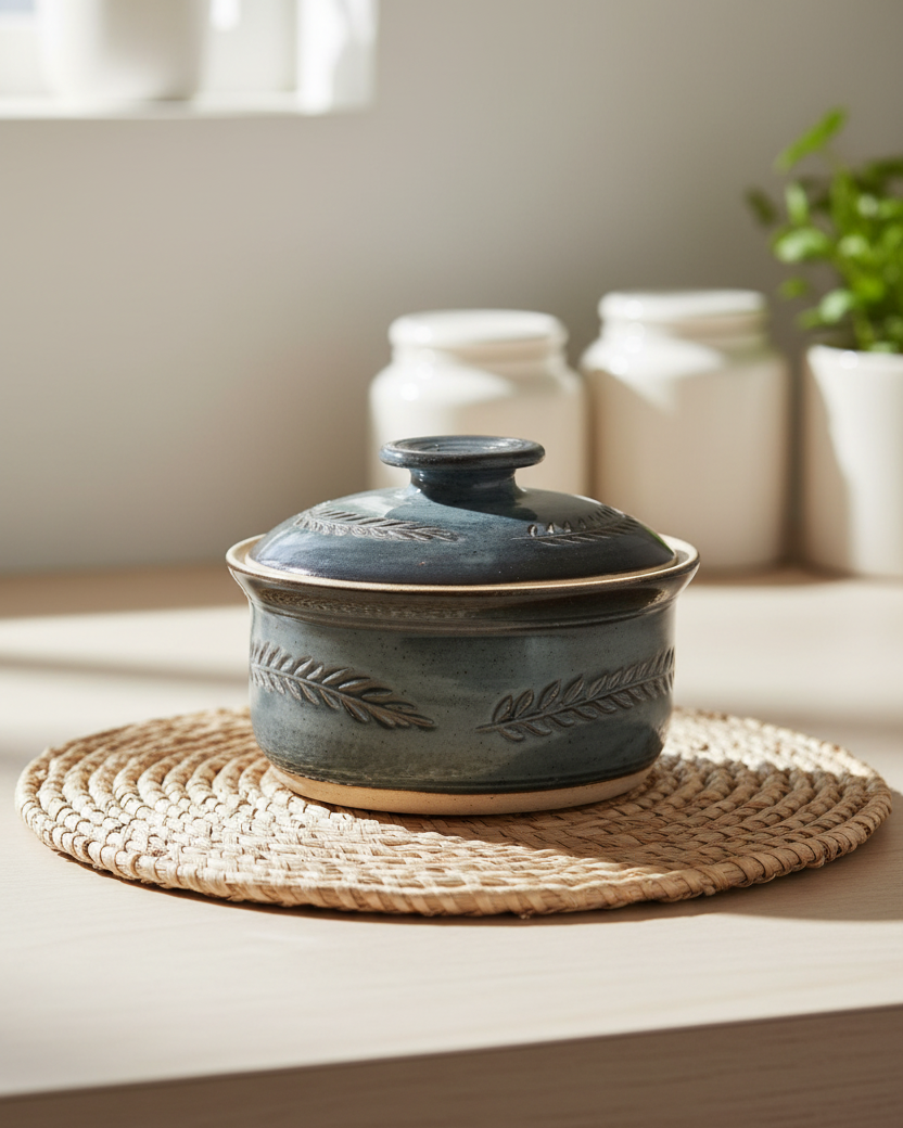 Wheat Design Crock Midnight Blue 8"Dia