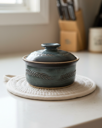 Wheat Design Crock Midnight Blue 8"Dia