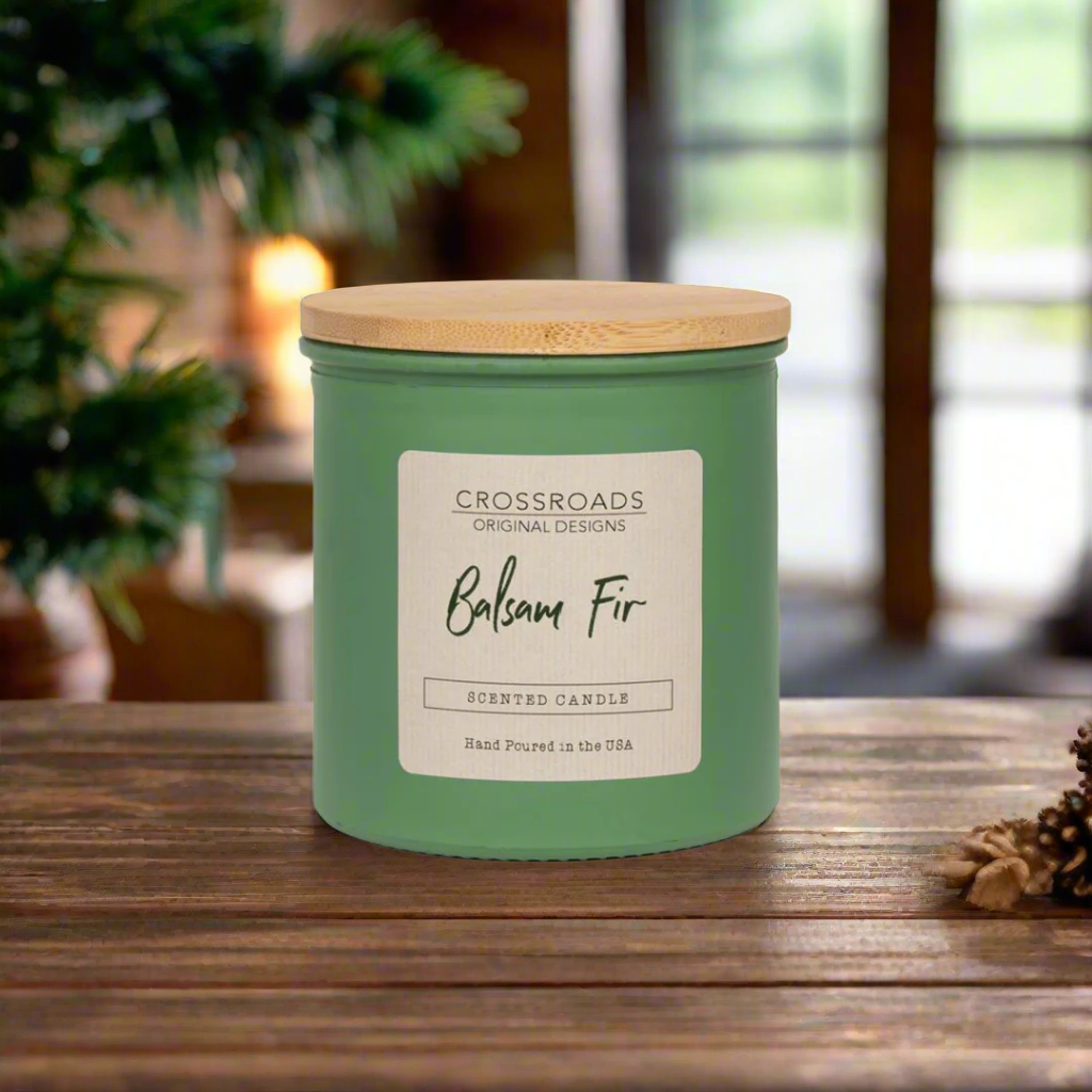 Crossroads Balsam Fir Coloured Glass Jar Candle 14oz