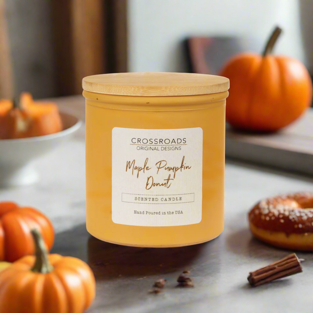 Crossroads Maple Pumpkin Donut Coloured Glass Jar Candle 14oz
