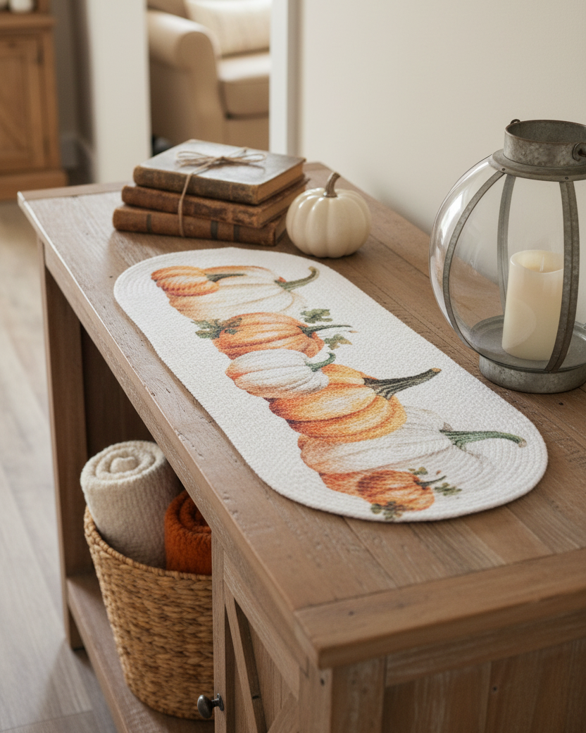 Pumpkins Woven Oval Table Runner 24"