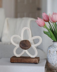 Cream Metal Daisy on Stand
