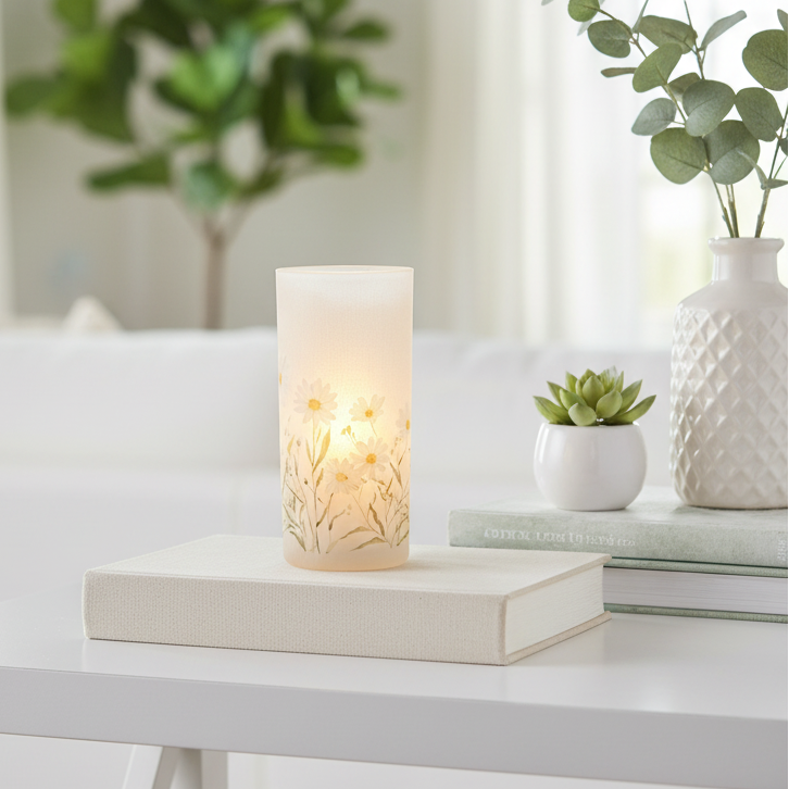 Daisy Blossom Glass LED Cylinder