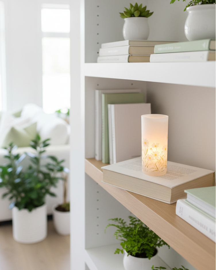 Daisy Blossom Glass LED Cylinder