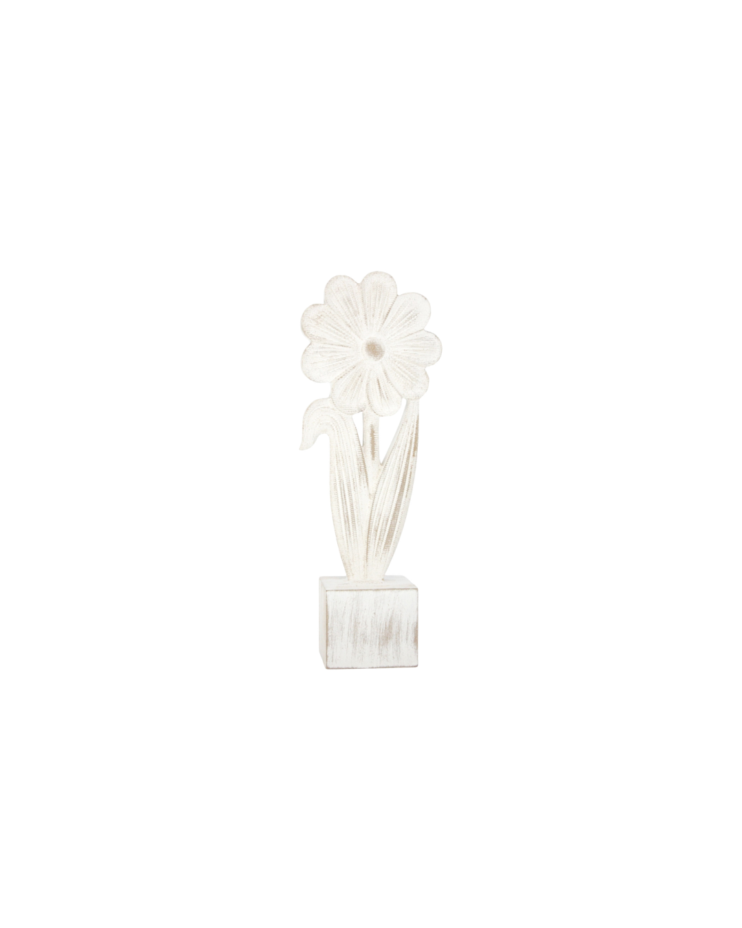 Distressed Wooden Daisy on Block 11.5"H