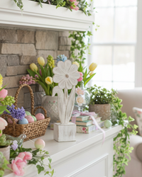 Distressed Wooden Daisy on Block 11.5"H