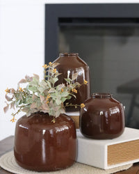 Dark Brown Glazed Short Ceramic Vase